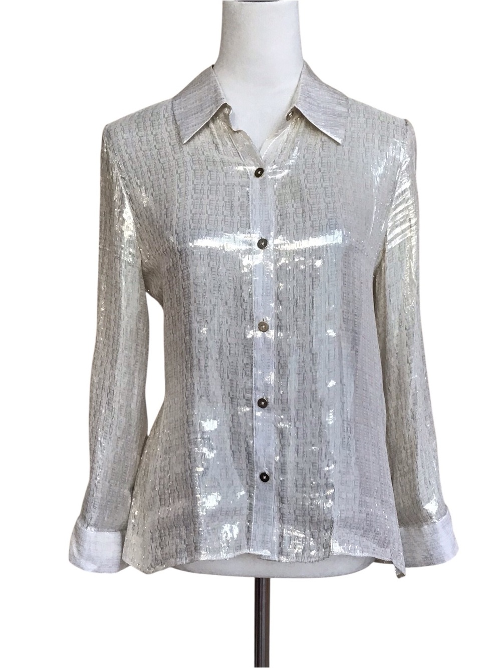 Alice + Olivia Metallic Gold Button Up Long Sleeve Blouse